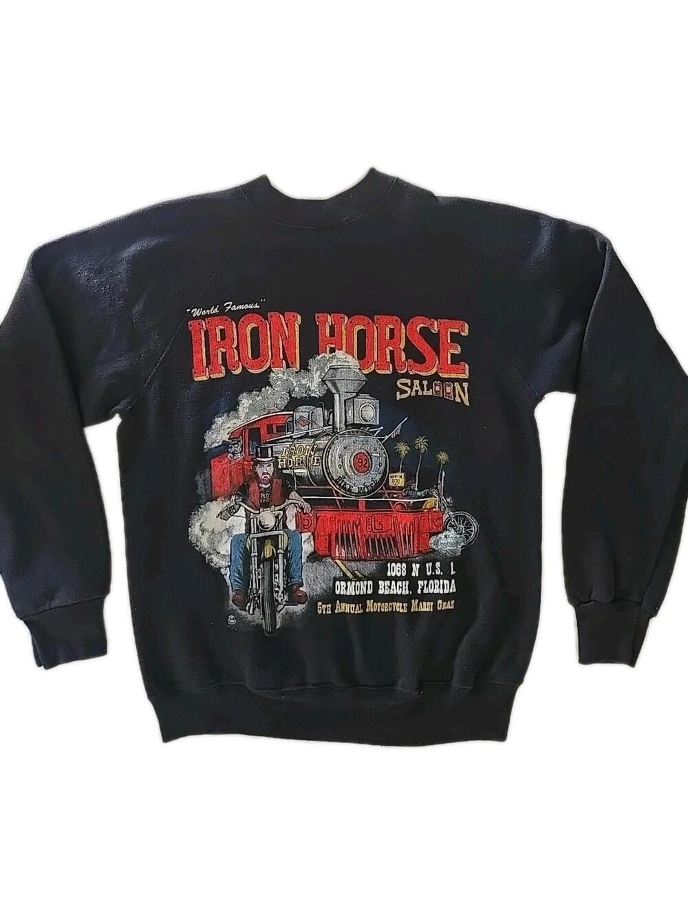 Vintage 90s Iron Horse Saloon Sweatshirt Motorcycle Biker USA TRAIN HOG Small